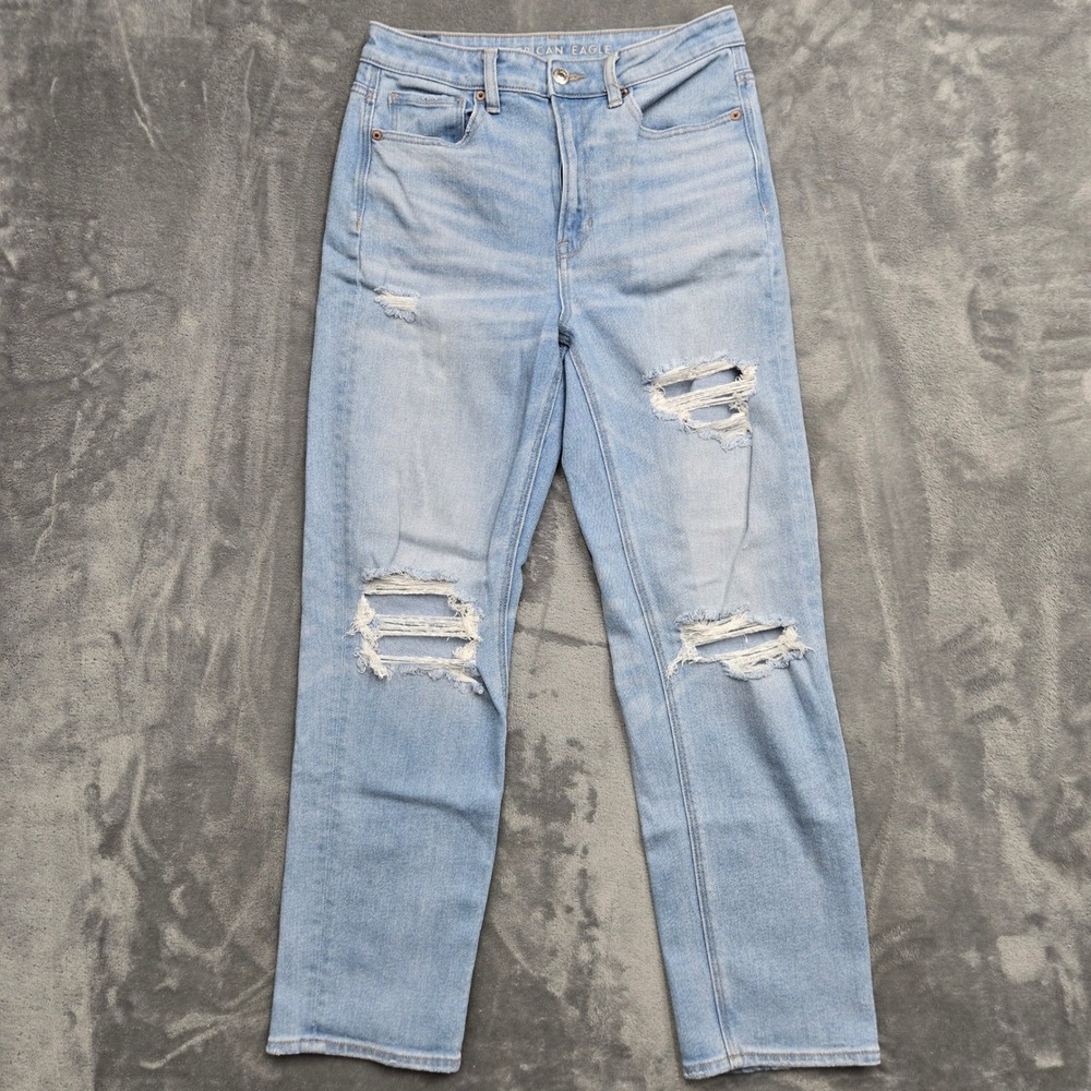 American Eagle High Waisted Distressed Light Wash Jeans Womens Size 6 30W Reg